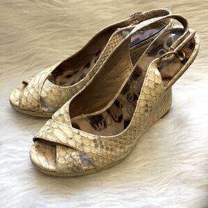 Sam Edelman Snakeskin Cloth Wedge Sandal 9